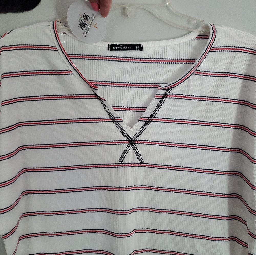 NWT Womens Staccato Red White And Blue Striped Shirt Medium 4th of july - Picture 2 of 6